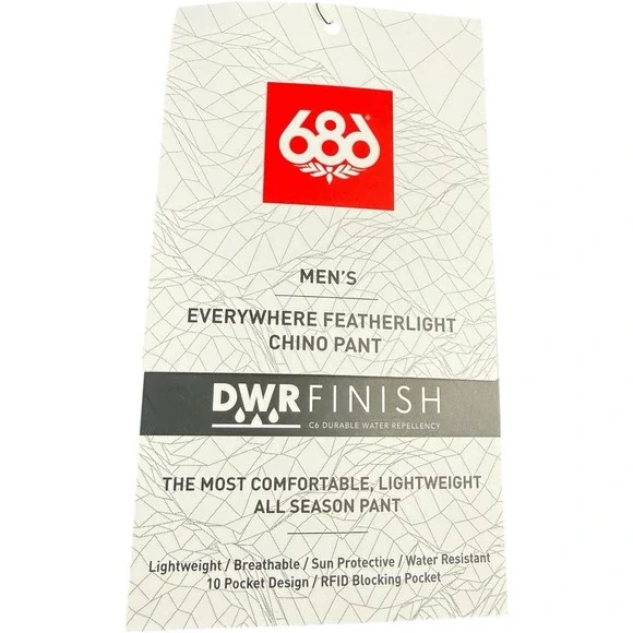 686 Black Camo Featherlight Chino Pants Men's Size 32x32 Nylon Spandex NWT